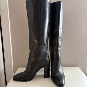 Zara Black Authentic Leather Knee-High Women's Boots